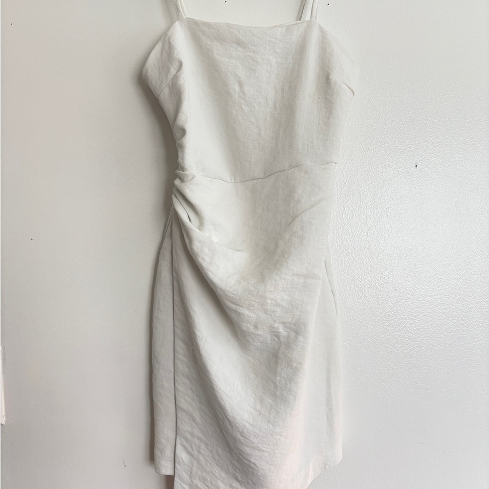 Zara White Ruched Sheath Mini Dress Spaghetti Strap